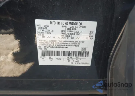 2020 Ford Edge Sel from USA, damaged, VIN 2FMPK3J98LBB02507